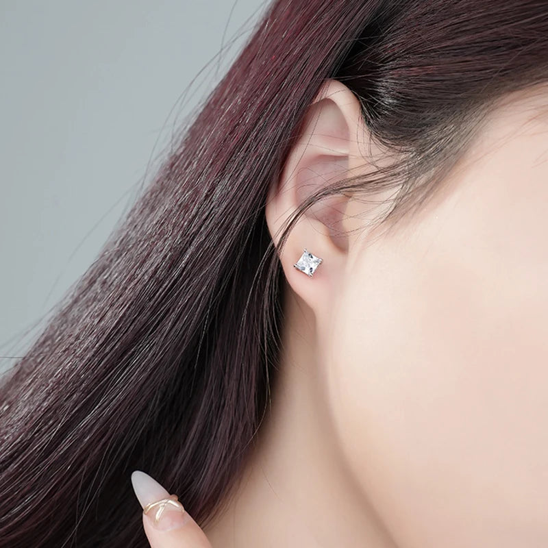 925 Sterling Silver Square Crystal Stud Earrings for Women