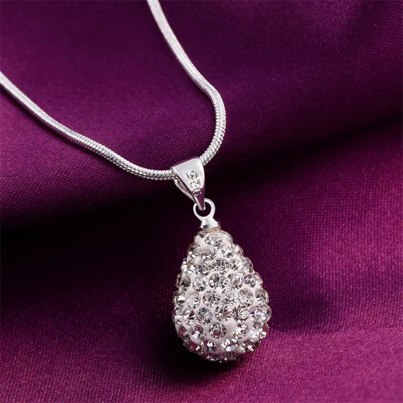 925 Silver Water Drop Zircon Necklace 18–24" for Women