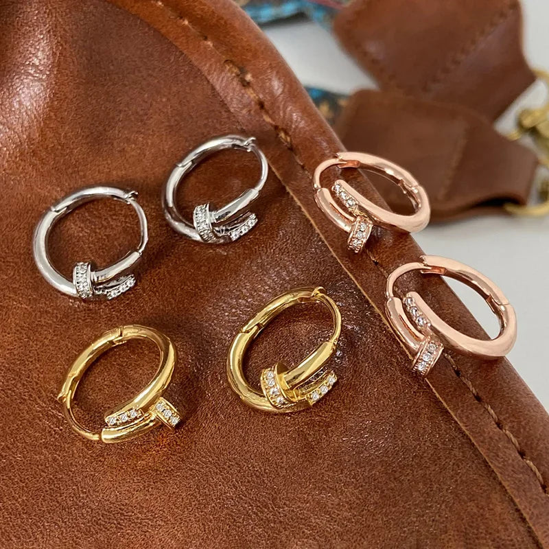 Minimalist 925 Silver Nail Hoop Earrings Women
