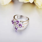 925 Sterling Silver Stackable Violet Drop Zircon Daisy Ring