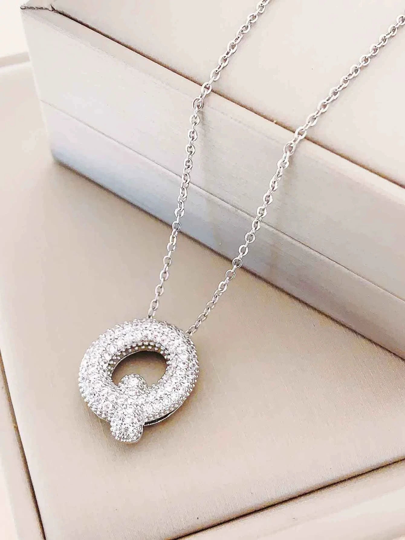 Bubble Initial Necklace – Sparkly A-Z Pavé Letter Pendant