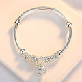 925 Sterling Silver Hollow Bell Ball Adjustable Bangle Bracelet