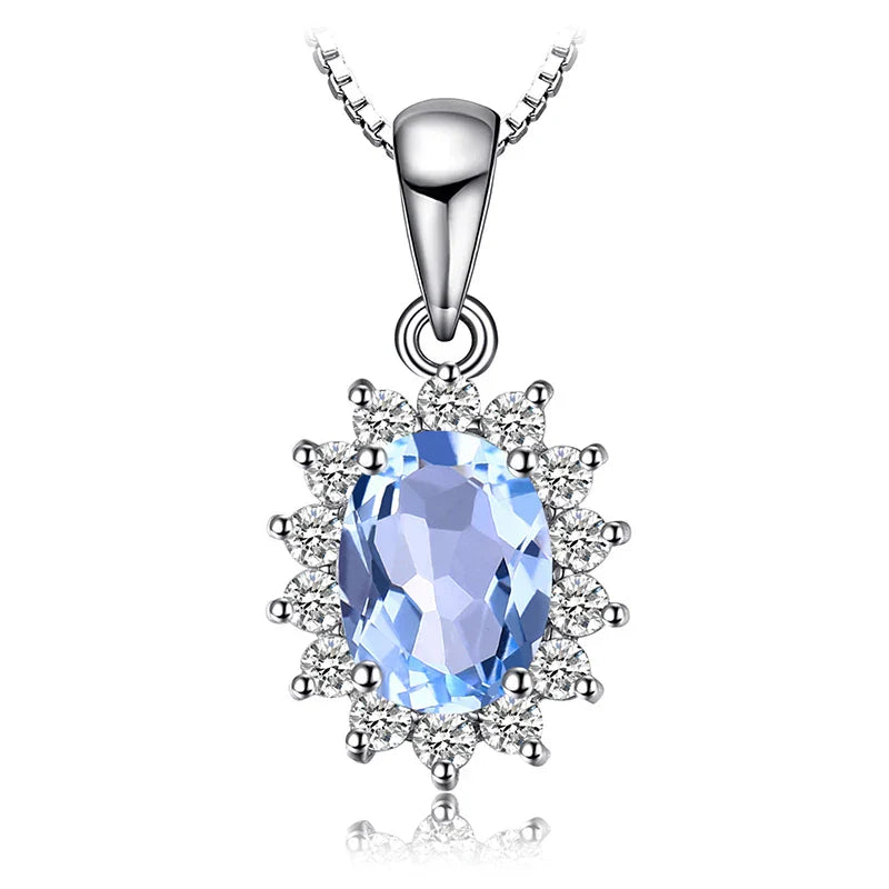 Princess Diana Inspired Blue Sapphire Ruby Emerald 925 Silver Pendant
