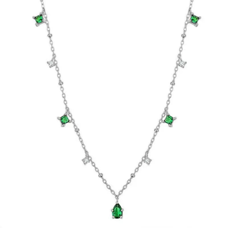 925 Silver Green Zircon Drop Necklace Charm for Women