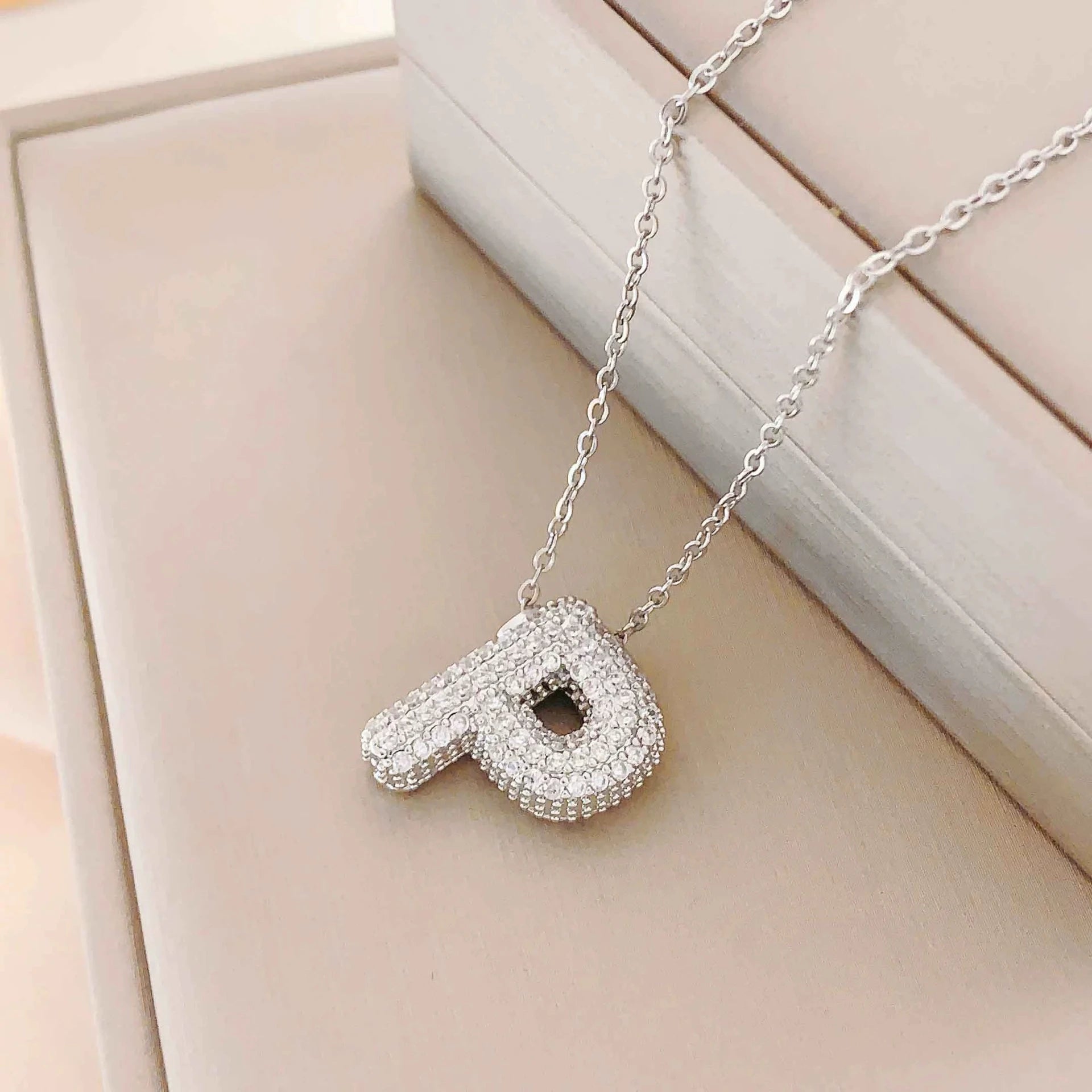 Bubble Initial Necklace – Sparkly A-Z Pavé Letter Pendant