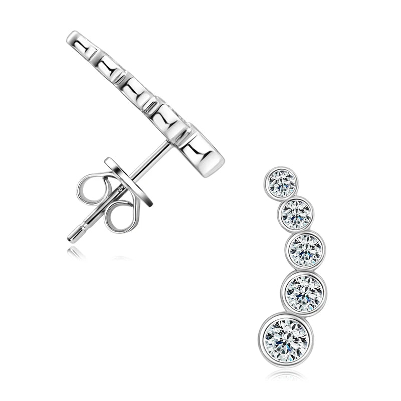 925 Silver Moissanite Climber Earrings D0.43CT GRA Cert