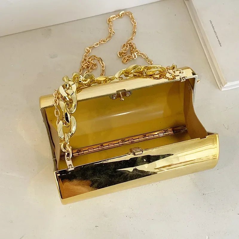 Women's Gold Cylinder Clutch – Mini Party Crossbody Bag