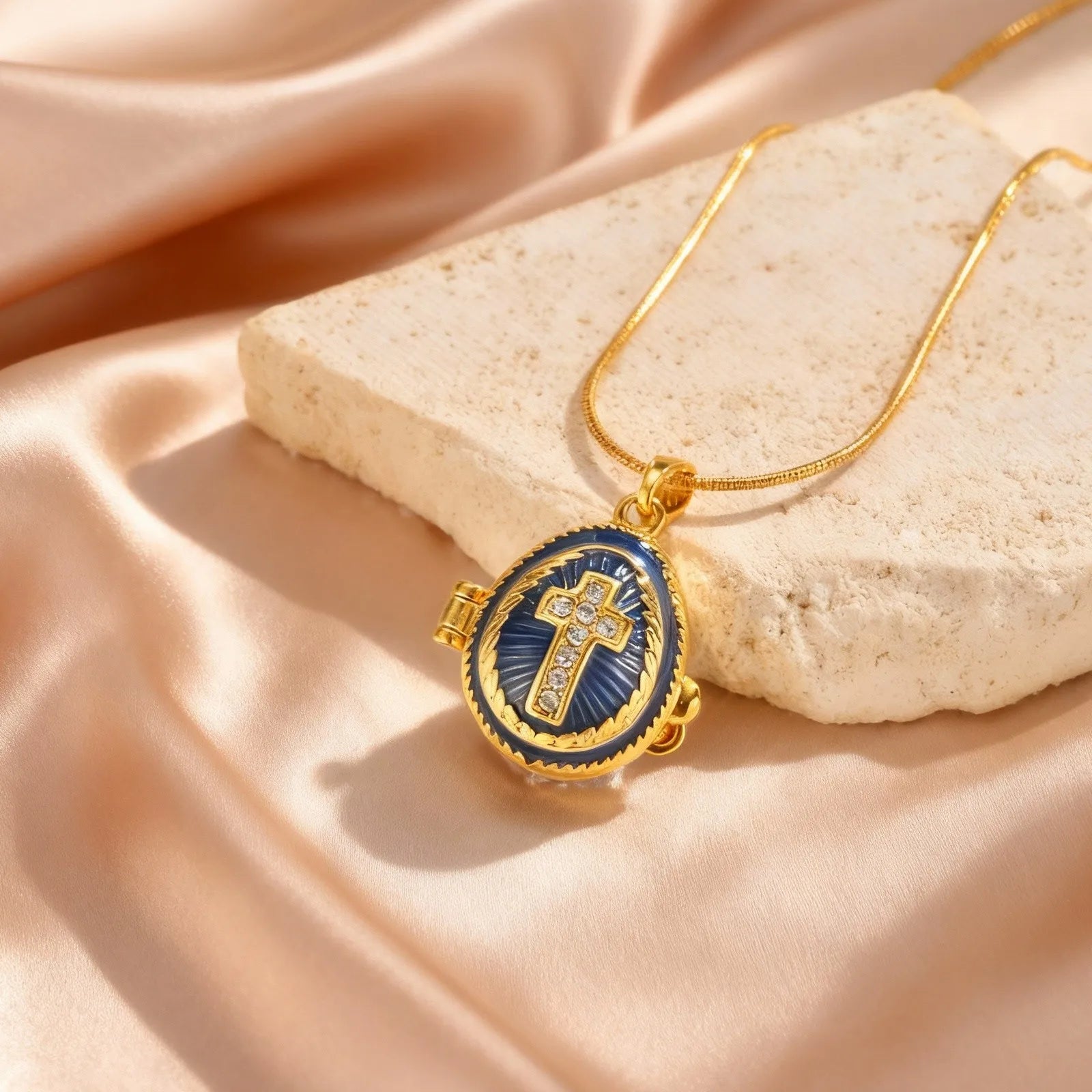 Vintage Egg Locket Necklace – Colorful Enamel Openable Pendant