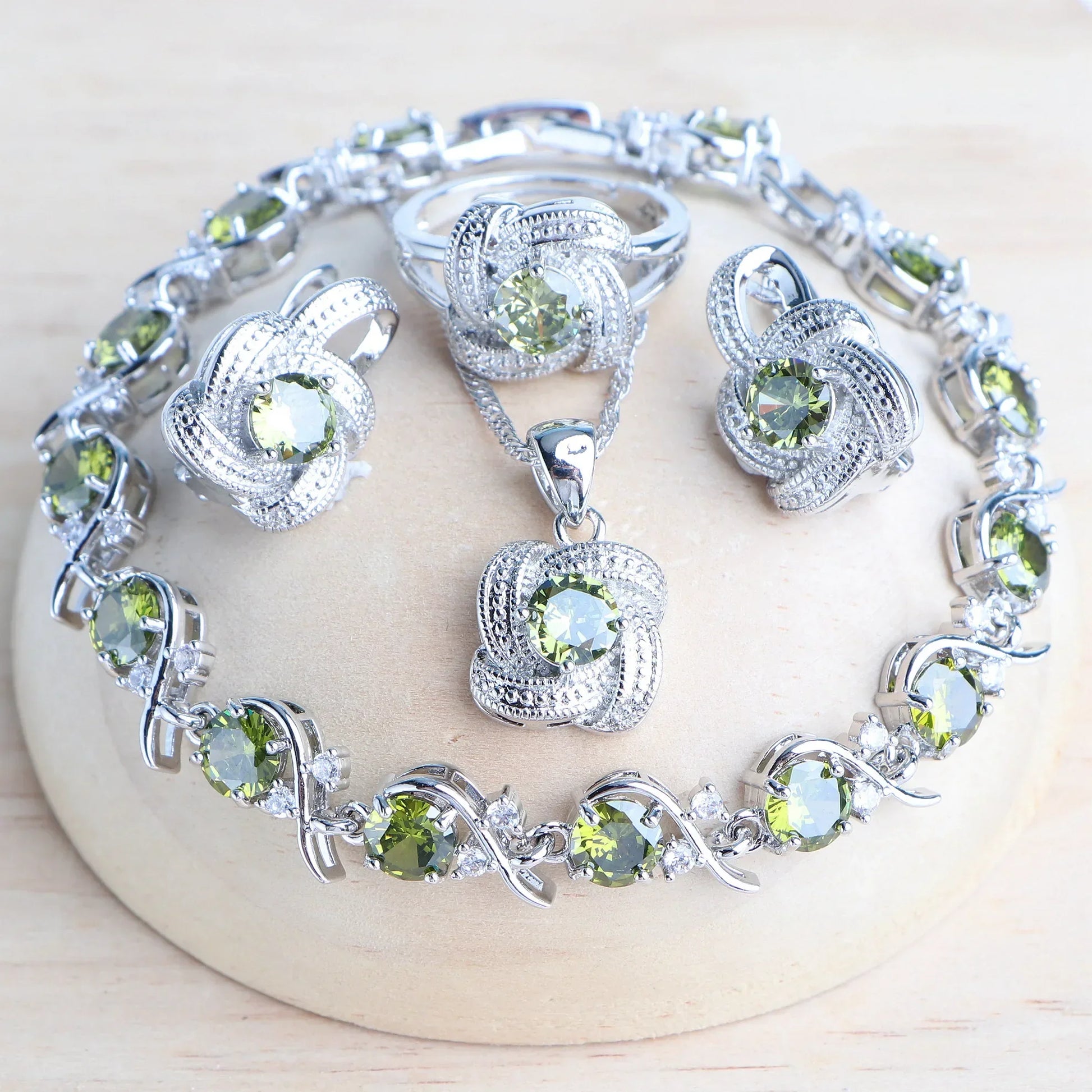 Zirconia Bridal Jewelry Set 925 Silver Earrings Ring Necklace