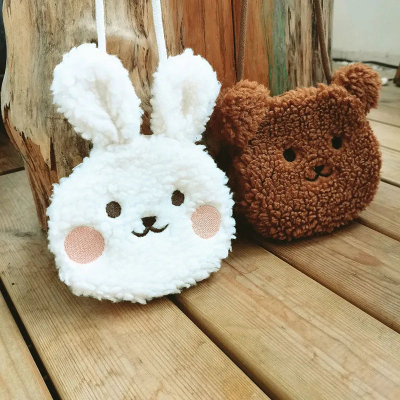 Cute Kids Messenger Bag – Plush Cartoon Bear & Bunny Velvet