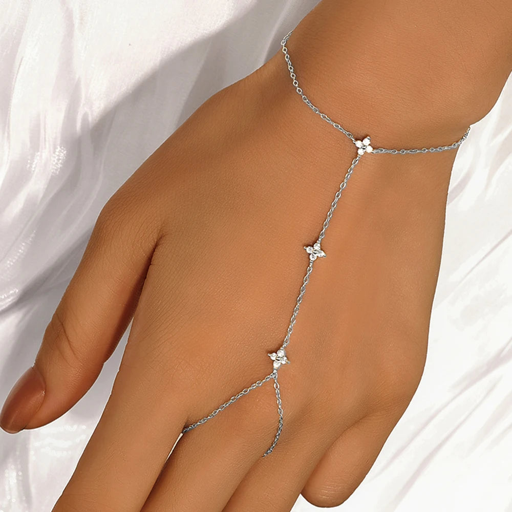 925 Silver Geometric Lucky Flower CZ Zircon Bracelets for Women