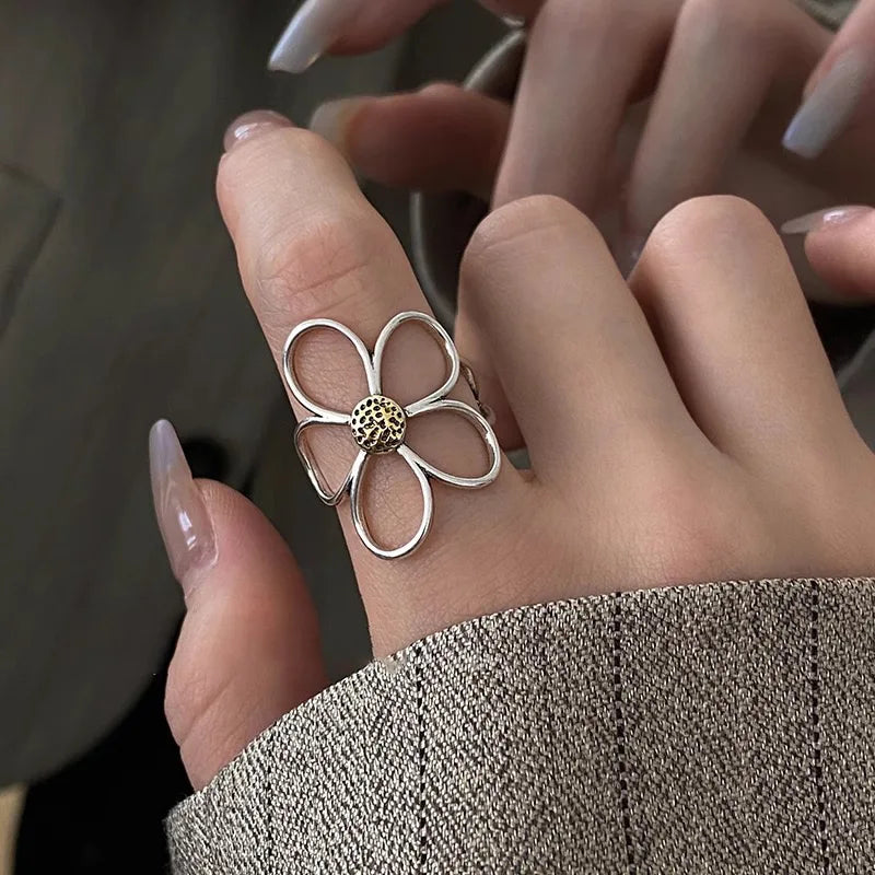 925 Silver Flower Ring for Women Couple Minimalist Gift