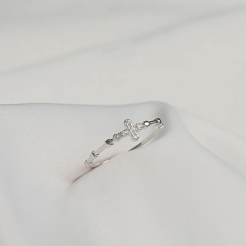Cross Zircon Ring – Elegant Sparkle Adjustable Open Band