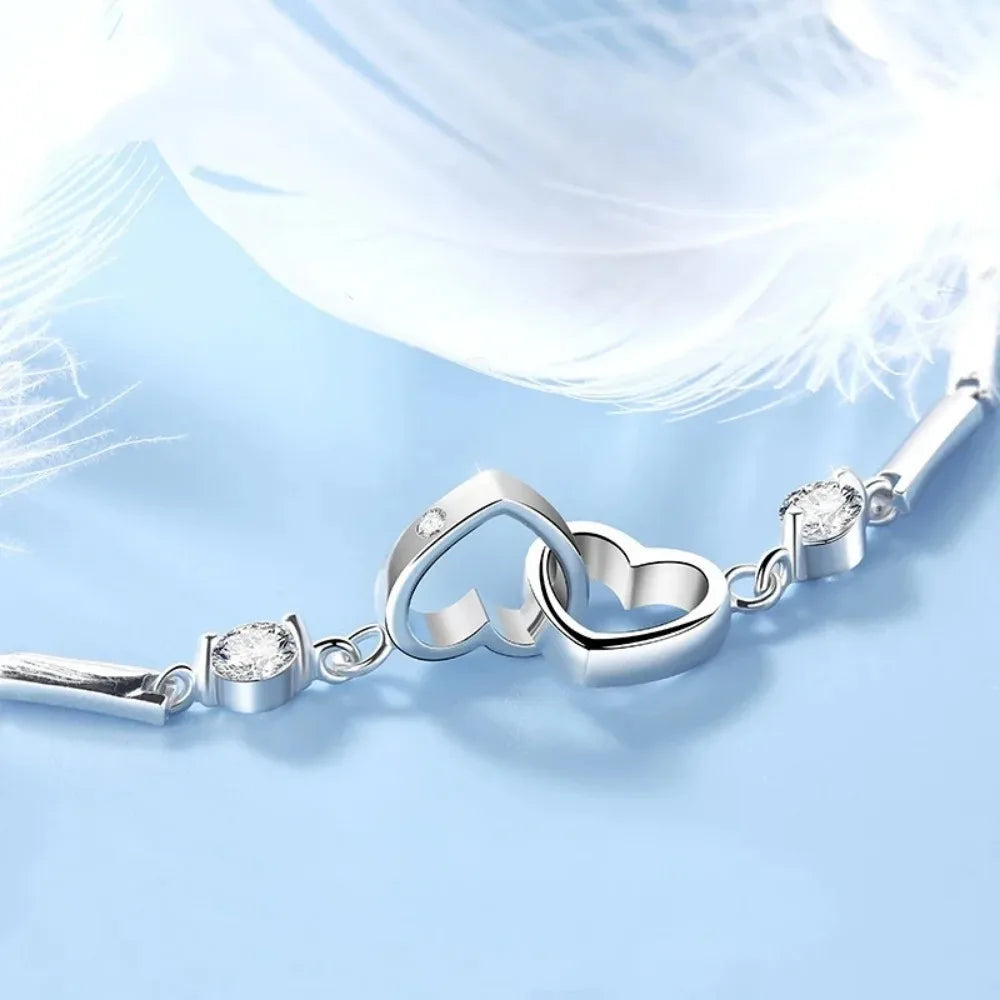 925 Silver Cubic Zircon Heart Bracelet for Women