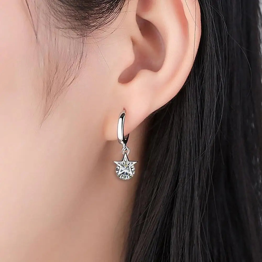 925 Silver Crystal Star Stud Earrings for Women & Girls