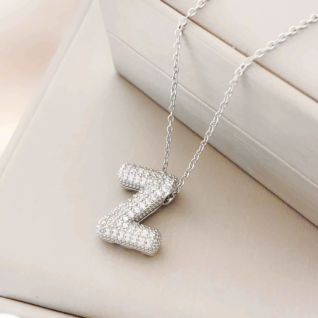 Bubble Initial Necklace – Sparkly A-Z Pavé Letter Pendant