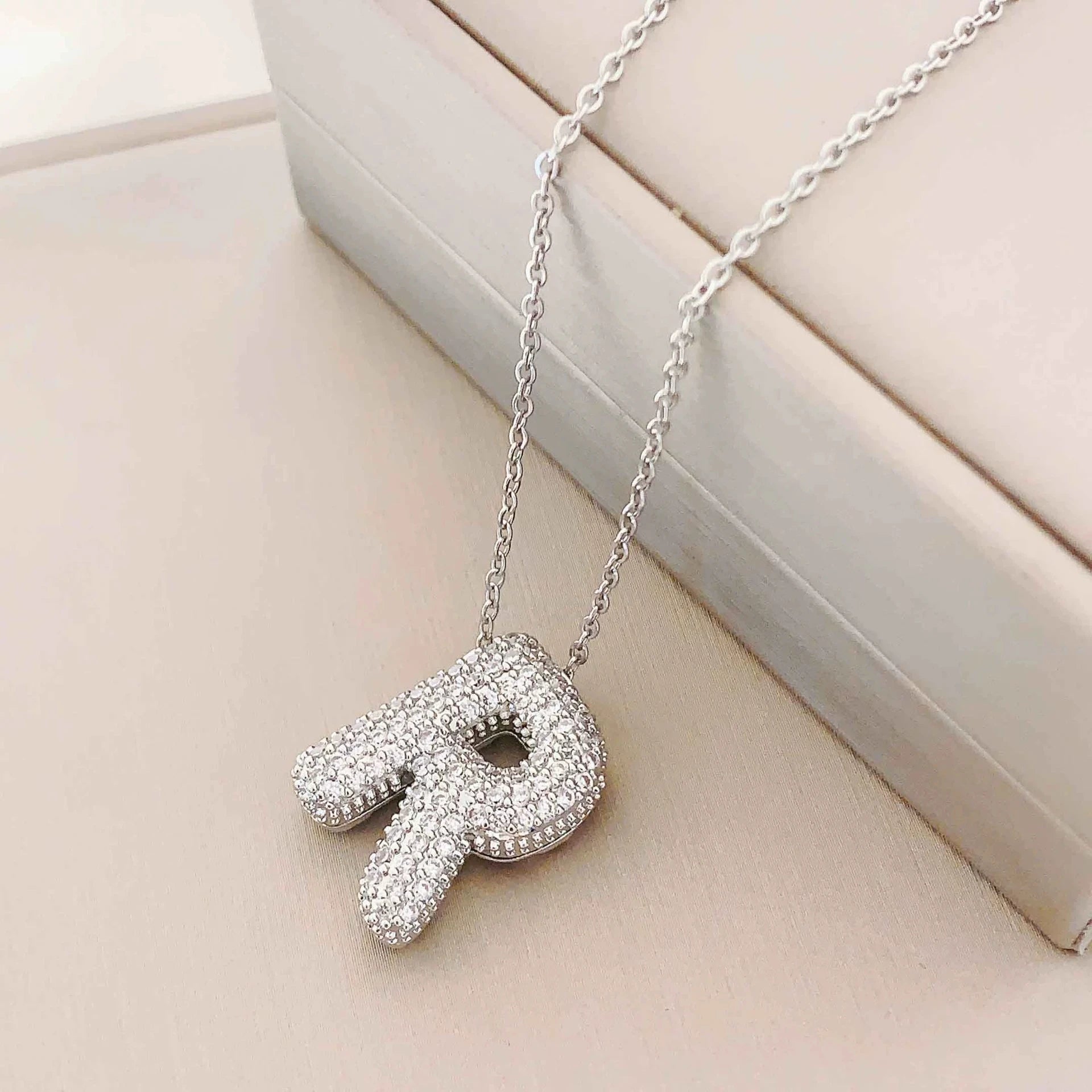 Bubble Initial Necklace – Sparkly A-Z Pavé Letter Pendant