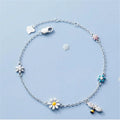 925 Silver Bee Daisy Zircon Tassel Bangle Bracelet Women