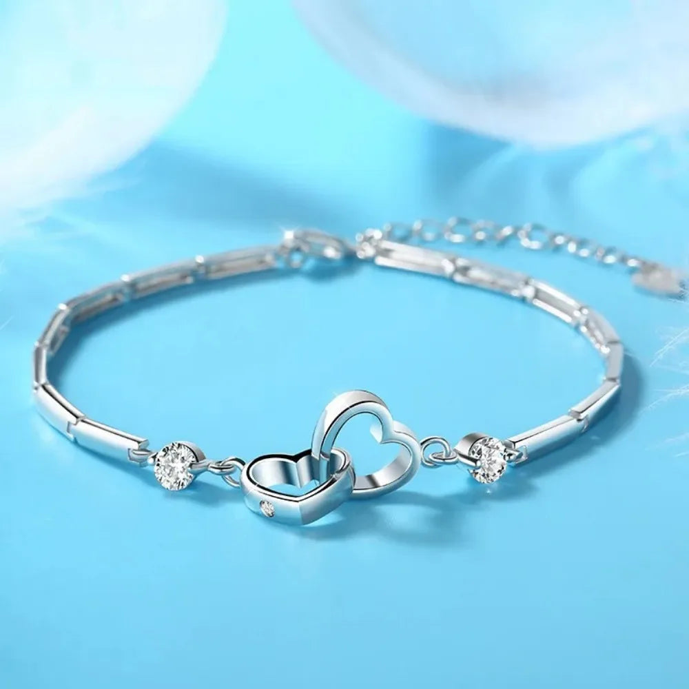 925 Silver Cubic Zircon Heart Bracelet for Women