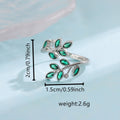 Green Crystal Sterling Silver Adjustable Leaf Ring