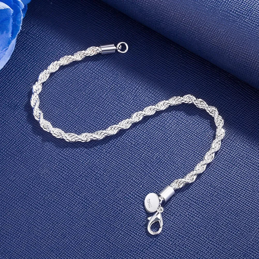 18K Gold 925 Sterling Silver 4mm Chain Bracelet for Men/Women