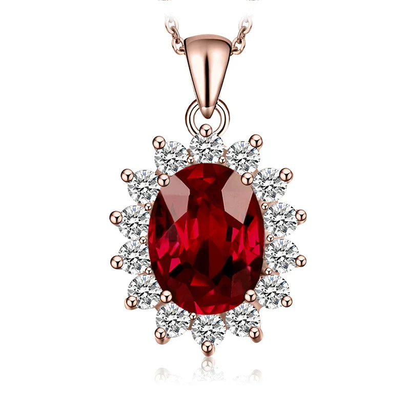Princess Diana Inspired Blue Sapphire Ruby Emerald 925 Silver Pendant