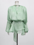 V-Neck Tie Mini Dress – Flowy Draped Sleeves & Woven Polyester