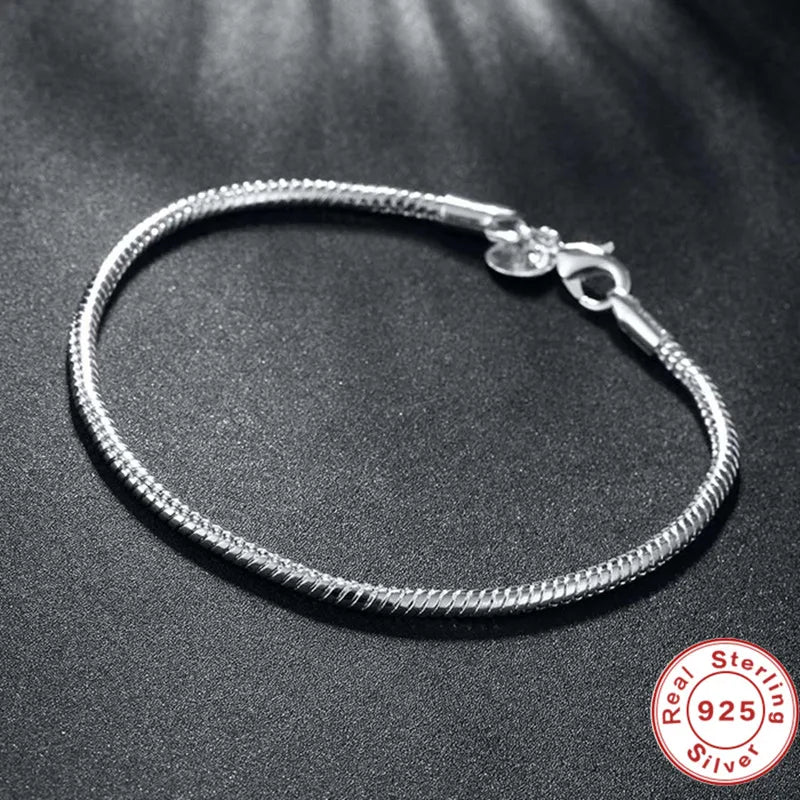 925 Silver 3mm Snake Chain Bracelet 8" Women’s Jewelry