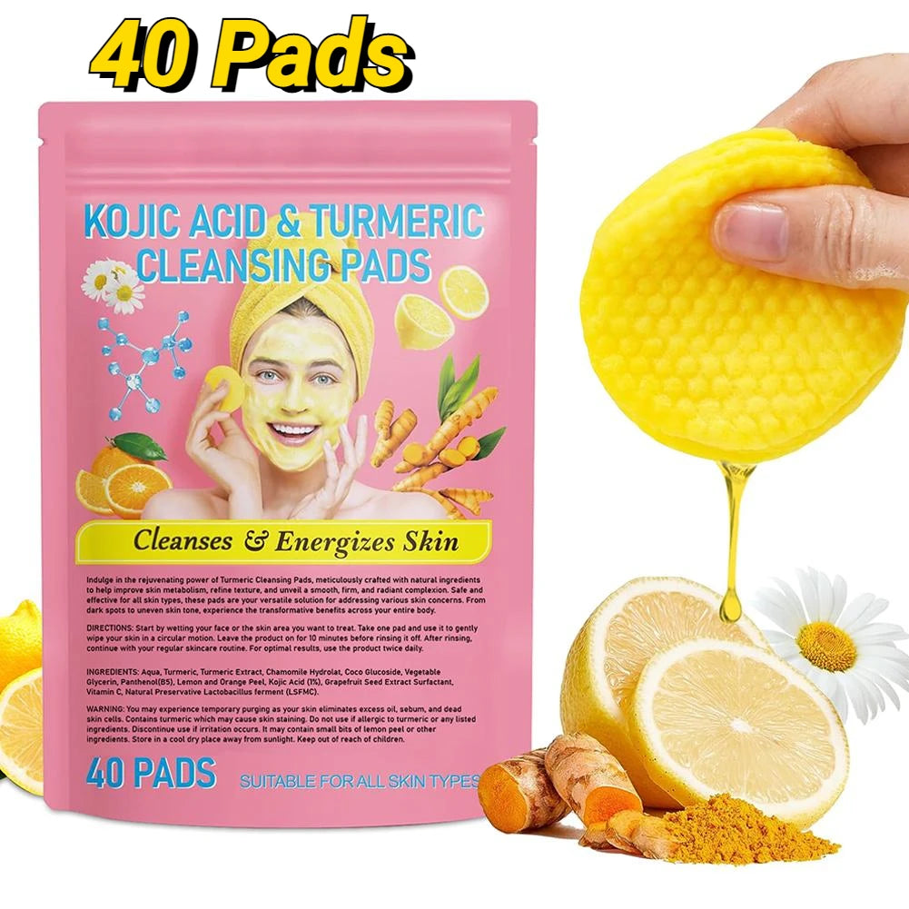 40Pcs Turmeric Kojic Acid Exfoliating Pads – Gentle Skincare