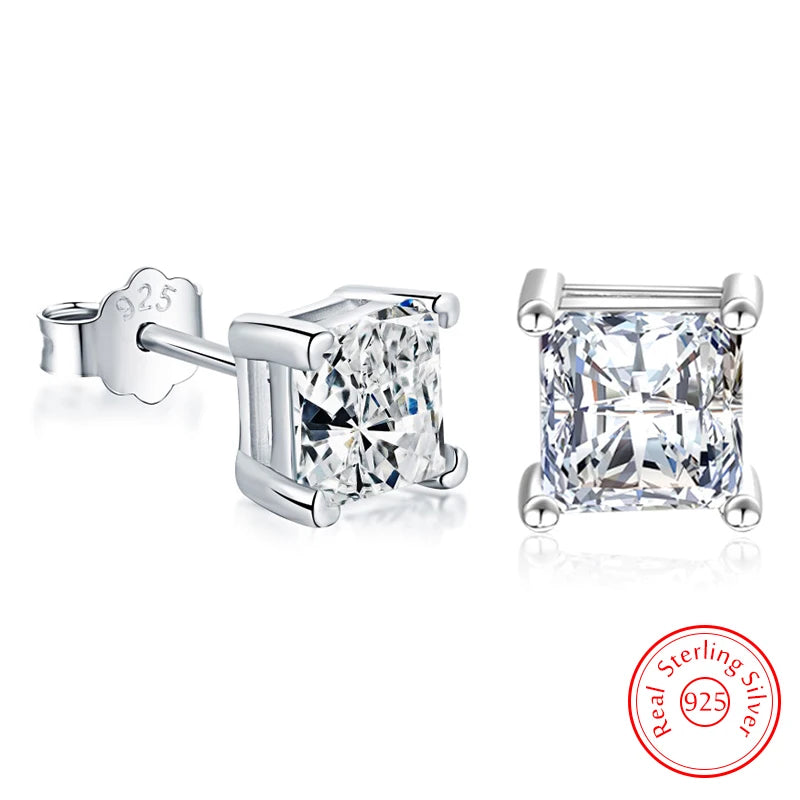 925 Sterling Silver Square Crystal Stud Earrings for Women