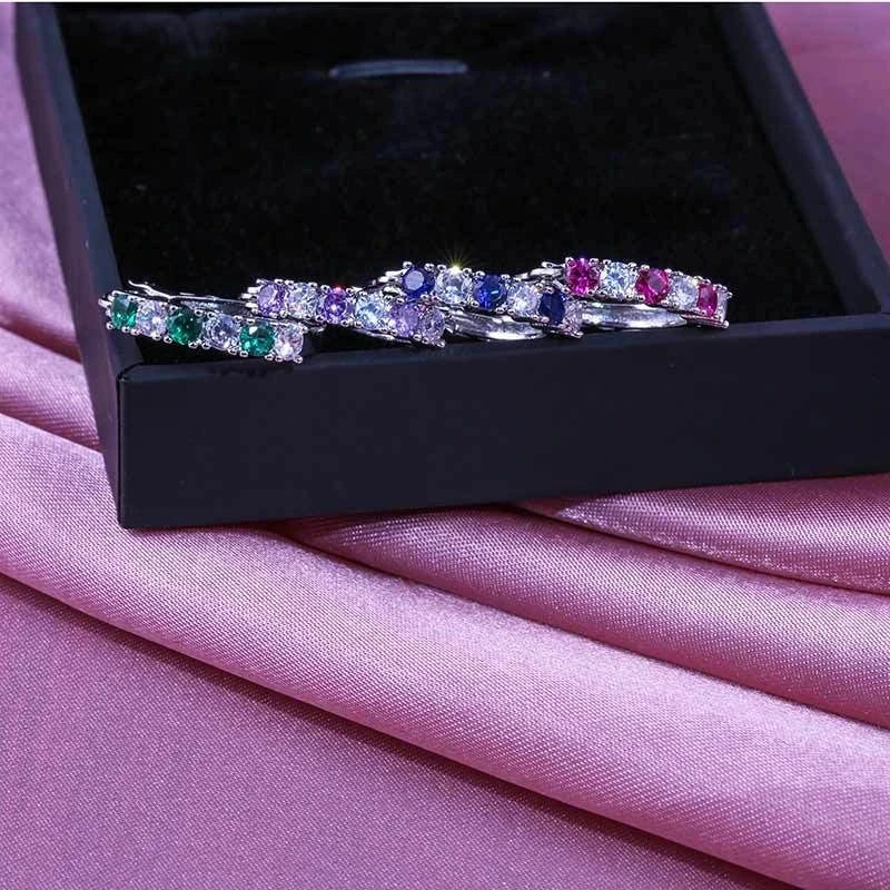 925 Silver CZ Circle Stud Earrings for Women Jewelry