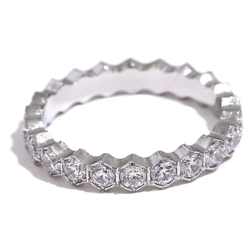White Cubic Zirconia Stainless Steel Thin Bling Engagement Ring