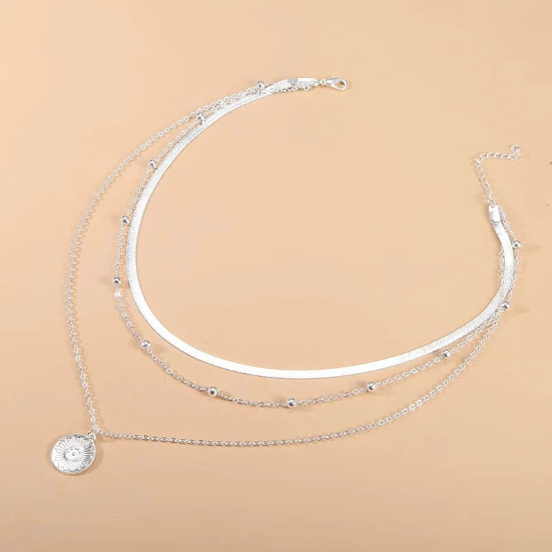 925 Sterling Silver 3-Layer Necklace Snake & Ball Chain