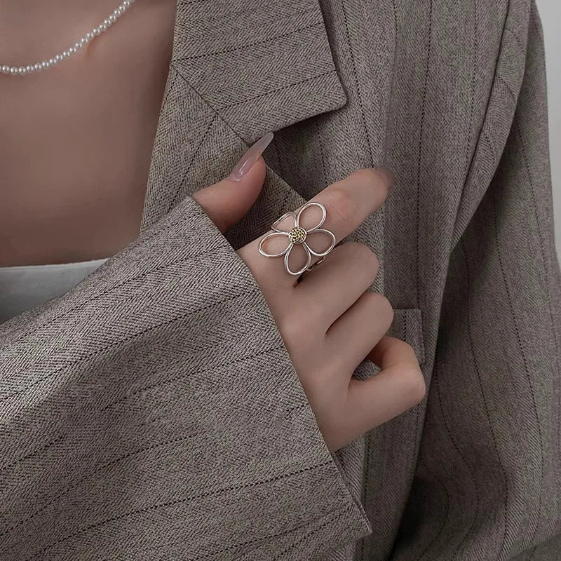 925 Silver Flower Ring for Women Couple Minimalist Gift