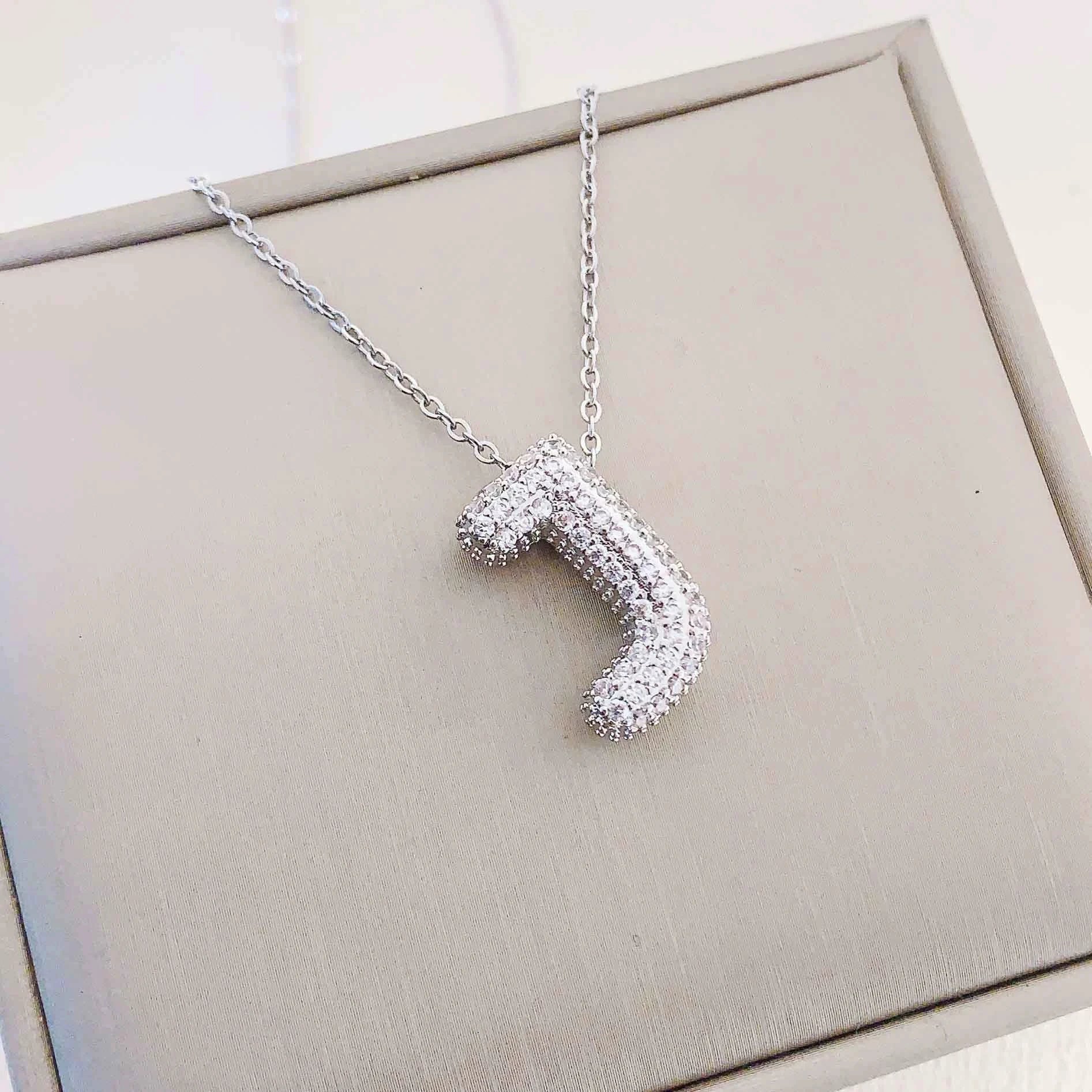 Bubble Initial Necklace – Sparkly A-Z Pavé Letter Pendant