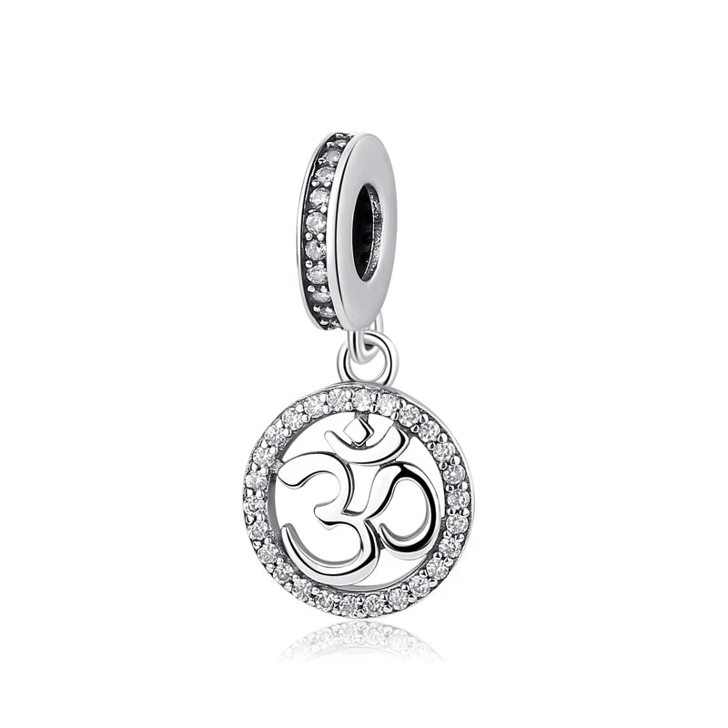 925 Silver Om Charm Pendant CZ Bead Fit Pan DIY Jewelry