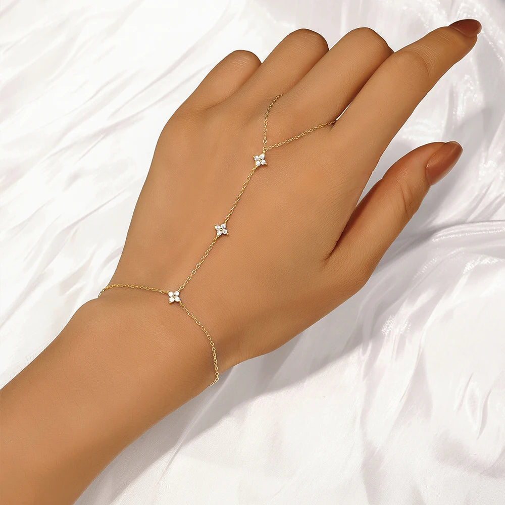 925 Silver Geometric Lucky Flower CZ Zircon Bracelets for Women
