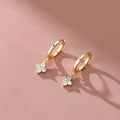 925 Silver Zircon Four Leaf Hoop Earrings for Women Girls