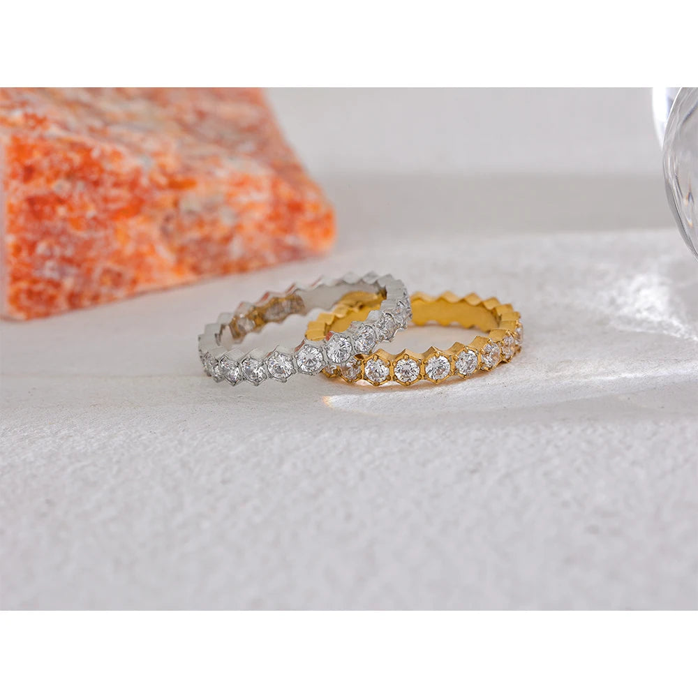 White Cubic Zirconia Stainless Steel Thin Bling Engagement Ring