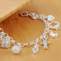 925 Sterling Silver 13Pcs Charm Bracelet & Pendant Gift Jewelry