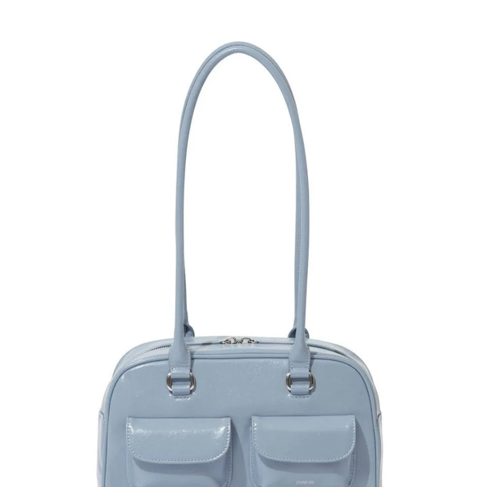 Bowling Box Handbag for Women Boston Tote Bag PU Leather