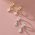 925 Silver Zircon Four Leaf Hoop Earrings for Women Girls