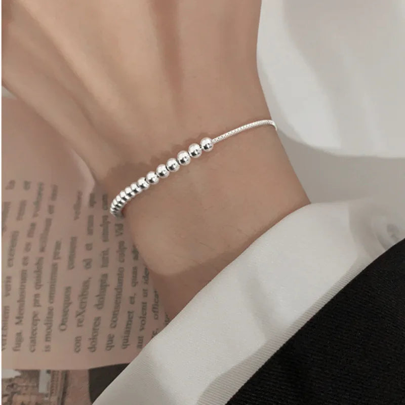 100% Solid 925 Sterling Silver Beaded Adjustable Bracelet