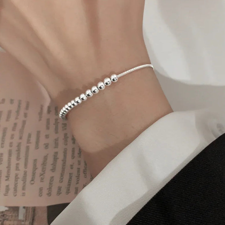 100% Solid 925 Sterling Silver Beaded Adjustable Bracelet