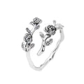 925 Silver Rose Branch Adjustable Ring Women
