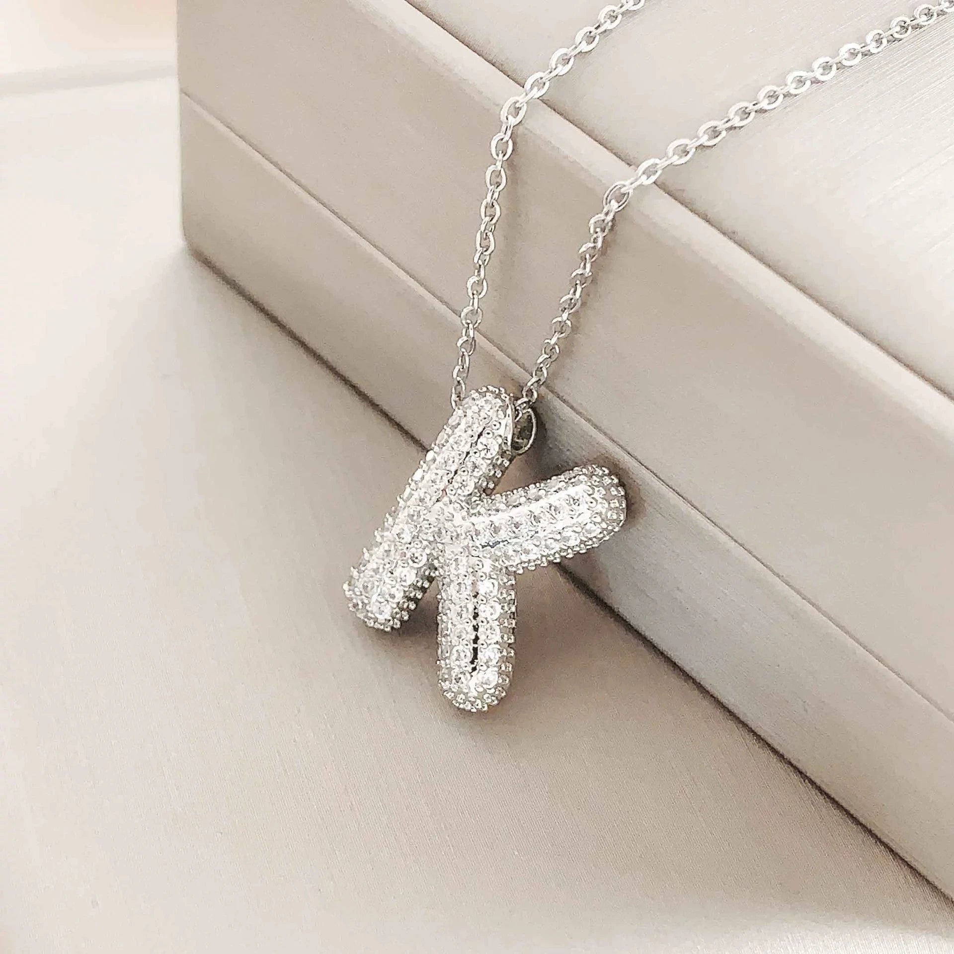Bubble Initial Necklace – Sparkly A-Z Pavé Letter Pendant