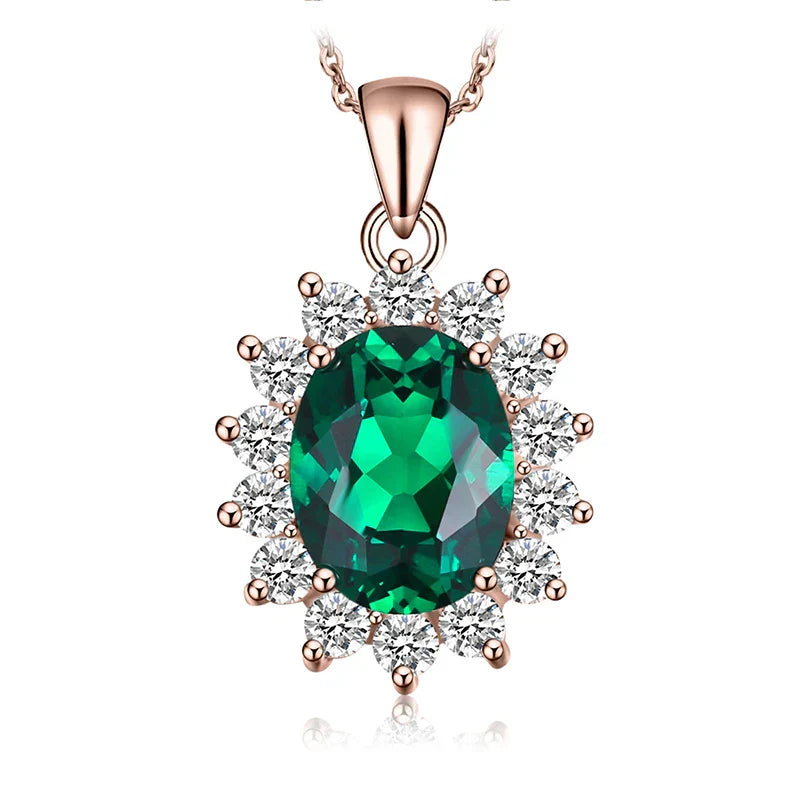 Princess Diana Inspired Blue Sapphire Ruby Emerald 925 Silver Pendant