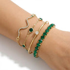 Emerald Crystal Bracelet Set – Geometric Stack (4PCS)