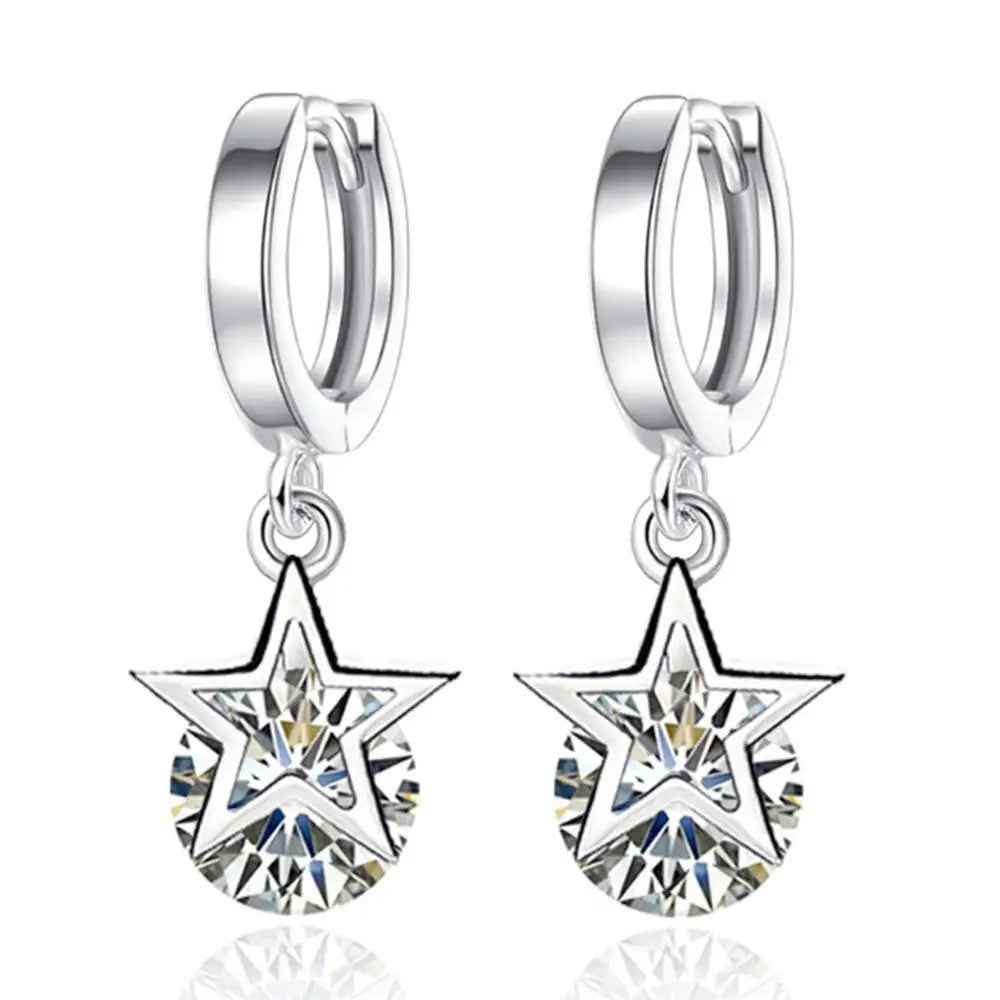 925 Silver Crystal Star Stud Earrings for Women & Girls
