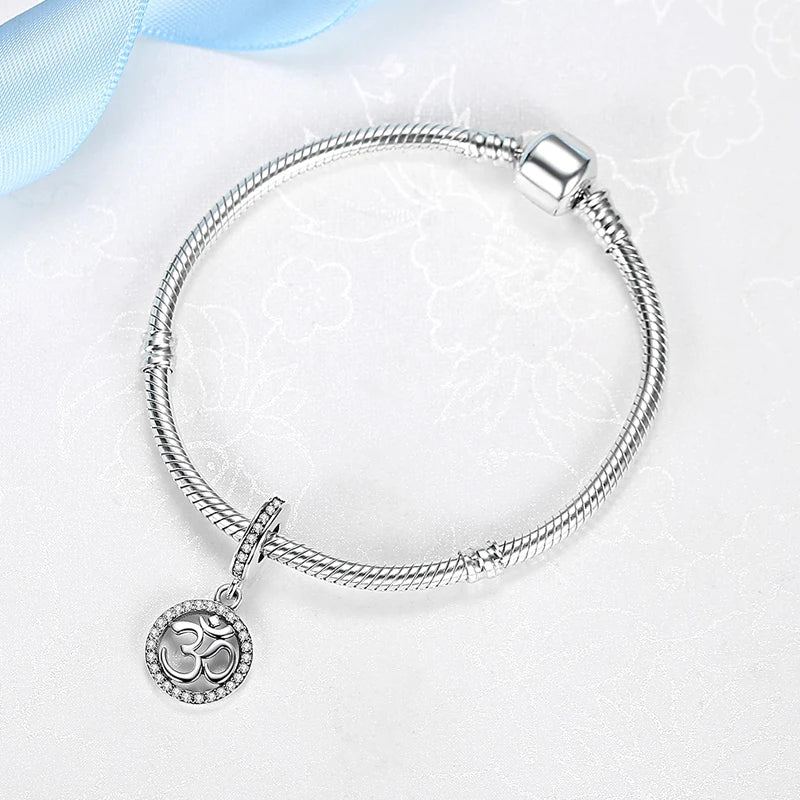 925 Silver Om Charm Pendant CZ Bead Fit Pan DIY Jewelry